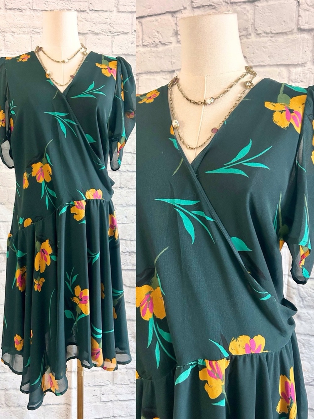 Astr The Label Fall Floral Midi Dress Wrap Asymmetrical Green Jungle Romantic